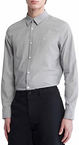 Calvin Klein Mens Stretch Cotton Monogram Logo Button Down Shirt