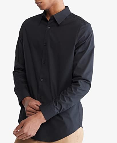 Calvin Klein Mens Stretch Cotton Monogram Logo Button Down Shirt