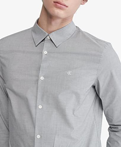 Calvin Klein Mens Stretch Cotton Monogram Logo Button Down Shirt