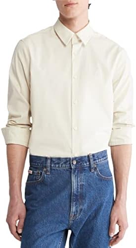 Calvin Klein Mens Stretch Cotton Monogram Logo Button Down Shirt