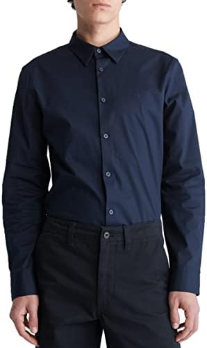 Calvin Klein Mens Stretch Cotton Monogram Logo Button Down Shirt