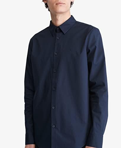 Calvin Klein Mens Stretch Cotton Monogram Logo Button Down Shirt