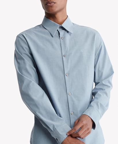Calvin Klein Mens Stretch Cotton Monogram Logo Button Down Shirt