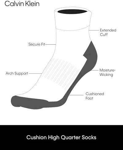Calvin Klein Quarter Socks for Women   6 Pack Cushioned Ankle Socks   Quarter Cut  Breathable  Lightweight  Athletic Design