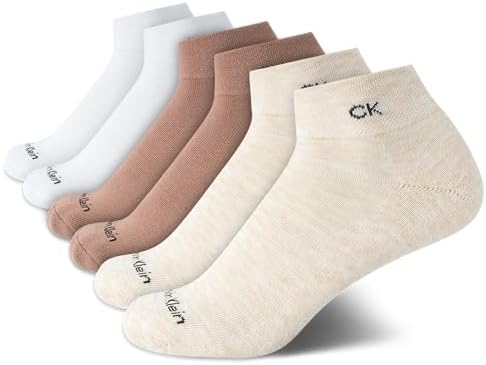 Calvin Klein Quarter Socks for Women   6 Pack Cushioned Ankle Socks   Quarter Cut  Breathable  Lightweight  Athletic Design