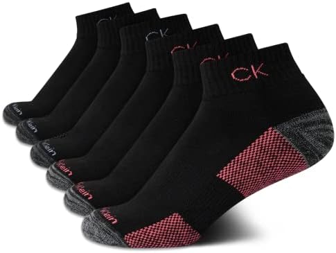 Calvin Klein Quarter Socks for Women   6 Pack Cushioned Ankle Socks   Quarter Cut  Breathable  Lightweight  Athletic Design