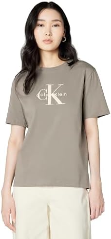 Calvin Klein Womens Monogram Logo Crewneck T Shirt