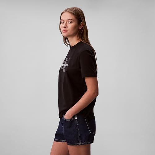 Calvin Klein Womens Monogram Logo Crewneck T Shirt