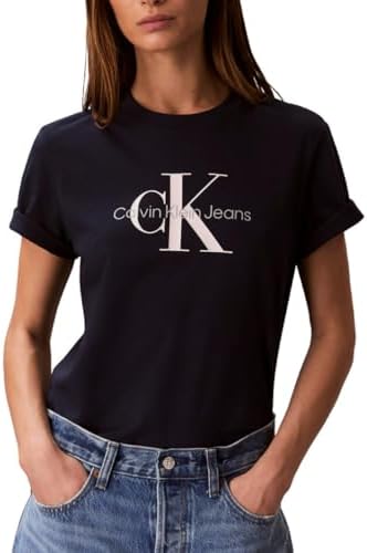 Calvin Klein Womens Monogram Logo Crewneck T Shirt