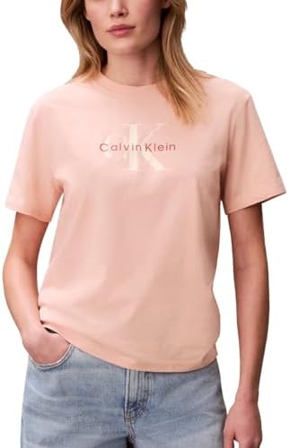 Calvin Klein Womens Monogram Logo Crewneck T Shirt