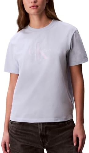 Calvin Klein Womens Monogram Logo Crewneck T Shirt