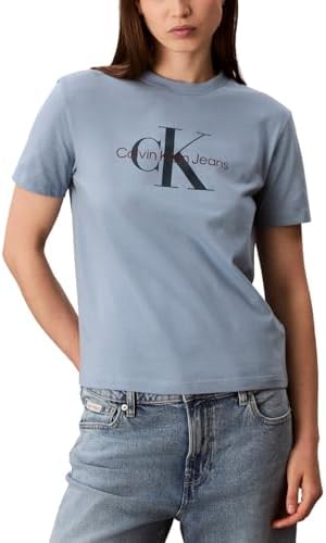 Calvin Klein Womens Monogram Logo Crewneck T Shirt
