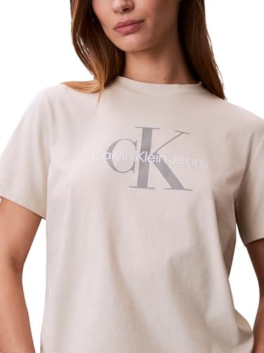 Talla M - Calvin Klein - Camiseta de cuello redondo con logotipo de monograma para mujer
