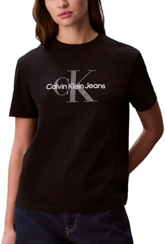 Talla M - Calvin Klein - Camiseta de cuello redondo con logotipo de monograma para mujer