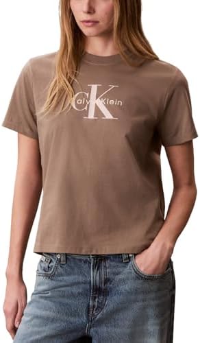 Talla M - Calvin Klein - Camiseta de cuello redondo con logotipo de monograma para mujer