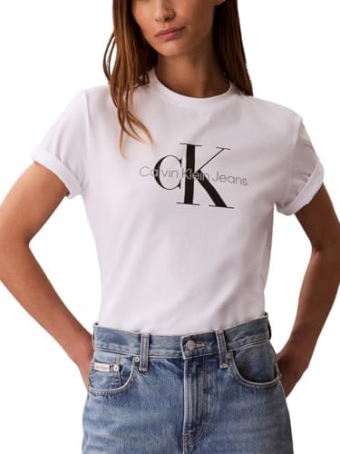 Talla M - Calvin Klein - Camiseta de cuello redondo con logotipo de monograma para mujer