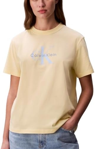 Talla M - Calvin Klein - Camiseta de cuello redondo con logotipo de monograma para mujer