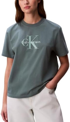 Talla M - Calvin Klein - Camiseta de cuello redondo con logotipo de monograma para mujer