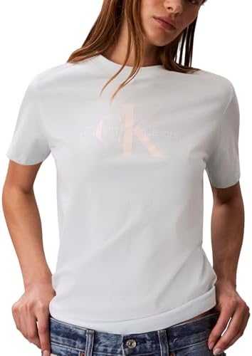 Talla M - Calvin Klein - Camiseta de cuello redondo con logotipo de monograma para mujer