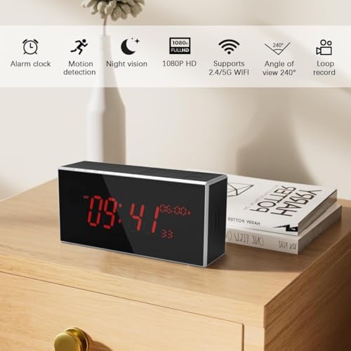 Camera Clock Full HD 1080P Wireless with Night Vision  Hidden Camera with Motion Detection  160  Ultra Wide Angle 2 4/5Ghz