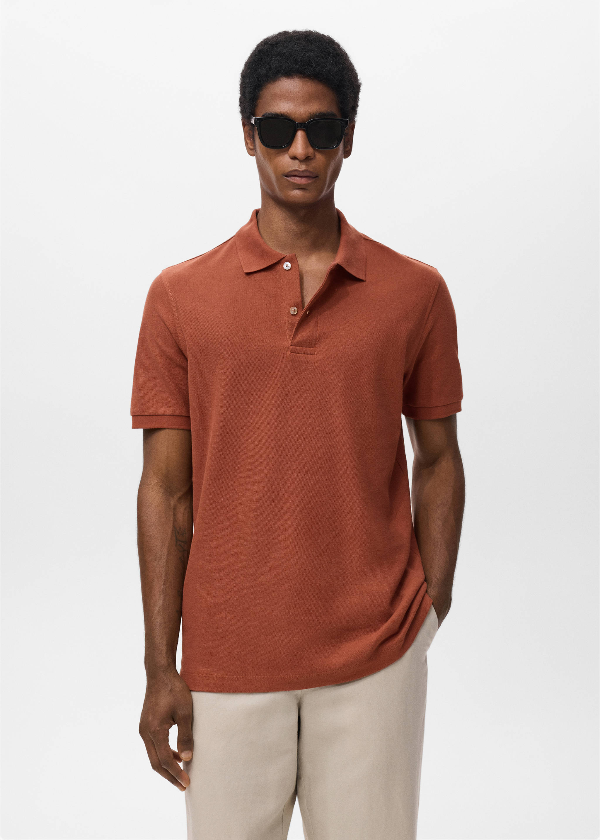 Camiseta tipo polo regular fit de algodón piqué (color Burnt Orange)