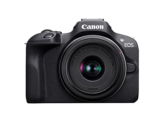 Canon EOS R100 Mirrorless Camera RF S18 45mm F4 5 6 3 is STM Lens Kit  24 1 Megapixel CMOS  APS C  Sensor  4K Video  RF Mount  Black