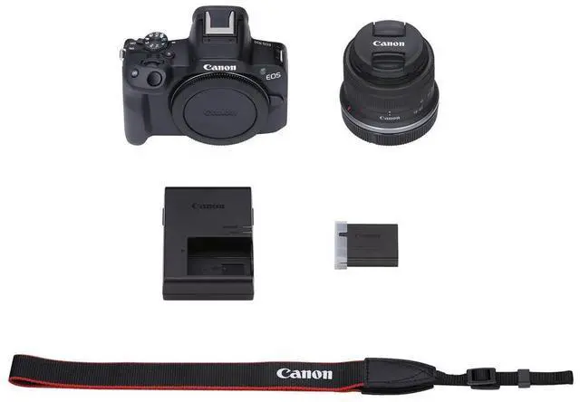 Canon EOS R50 Mirrorless Camera with RF S 18 45mm f/4 5 6 3 IS STM Lens  Black  5811C012 