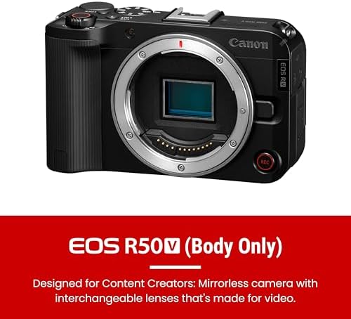 Canon EOS R50 V Mirrorless Camera  Body Only    APS C Digital Camera  Flip Screen 4K Video  Interchangeable Lens Camera for Vlogging  Content Creation  Streaming  Filming  Podcasts  TikTok