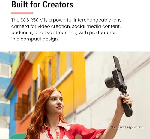 Canon EOS R50 V Mirrorless Camera  Body Only    APS C Digital Camera  Flip Screen 4K Video  Interchangeable Lens Camera for Vlogging  Content Creation  Streaming  Filming  Podcasts  TikTok