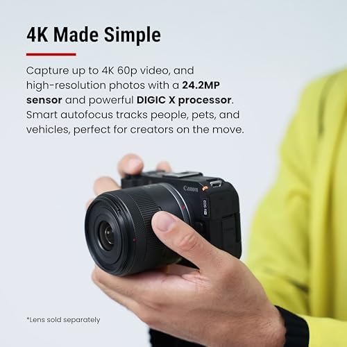 Canon EOS R50 V Mirrorless Camera  Body Only    APS C Digital Camera  Flip Screen 4K Video  Interchangeable Lens Camera for Vlogging  Content Creation  Streaming  Filming  Podcasts  TikTok