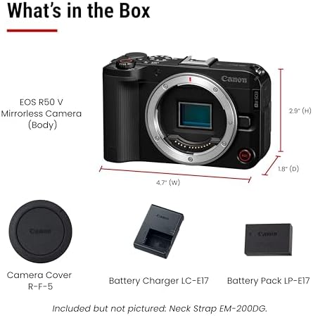 Canon EOS R50 V Mirrorless Camera  Body Only    APS C Digital Camera  Flip Screen 4K Video  Interchangeable Lens Camera for Vlogging  Content Creation  Streaming  Filming  Podcasts  TikTok
