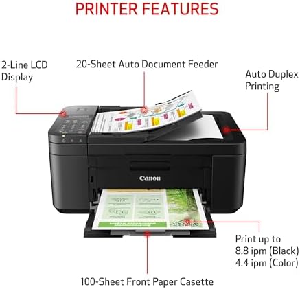Canon PIXMA TR4720 All in One Wireless Printer  Home Use with Auto Document Feeder  Mobile Printing and Built in Fax  Black