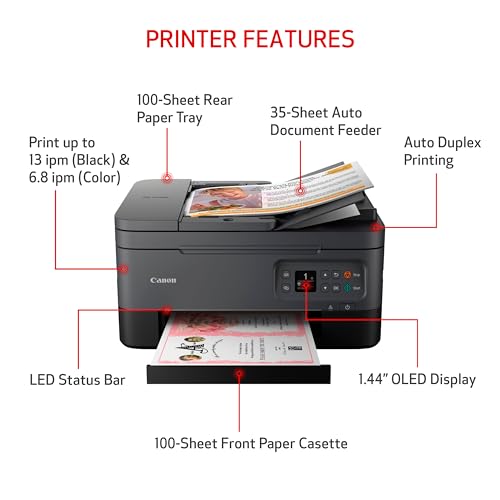 Canon PIXMA TR7020a All in One Wireless Color Inkjet Printer  with Duplex Printing  Mobile Printing  and Auto Document Feeder  Black  Works with Alexa