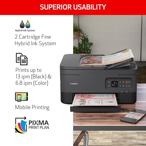 Canon PIXMA TR7020a All in One Wireless Color Inkjet Printer  with Duplex Printing  Mobile Printing  and Auto Document Feeder  Black  Works with Alexa