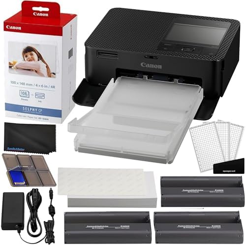 Canon Selphy CP1500 Wireless Compact Photo Printer  Black  Bundle with KP 108IN Color Ink Paper Set  108 Sheets of 4x6 Paper   3 Ink Cartridges    6 Slot Memory Card Holder   More