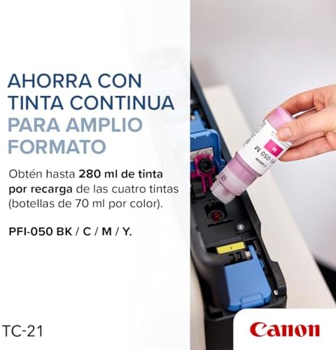 Canon imagePROGRAF TC-21 24" - Impresora de gran formato, Impresora para pósteres y plotters, Alimentador automático de papel en rollo y hoja cortada, Incluye 280 ml de tinta, Blanco