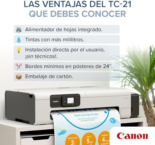 Canon imagePROGRAF TC-21 24" - Impresora de gran formato, Impresora para pósteres y plotters, Alimentador automático de papel en rollo y hoja cortada, Incluye 280 ml de tinta, Blanco