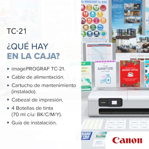 Canon imagePROGRAF TC-21 24" - Impresora de gran formato, Impresora para pósteres y plotters, Alimentador automático de papel en rollo y hoja cortada, Incluye 280 ml de tinta, Blanco