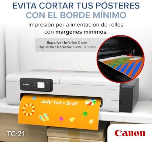 Canon imagePROGRAF TC-21 24" - Impresora de gran formato, Impresora para pósteres y plotters, Alimentador automático de papel en rollo y hoja cortada, Incluye 280 ml de tinta, Blanco