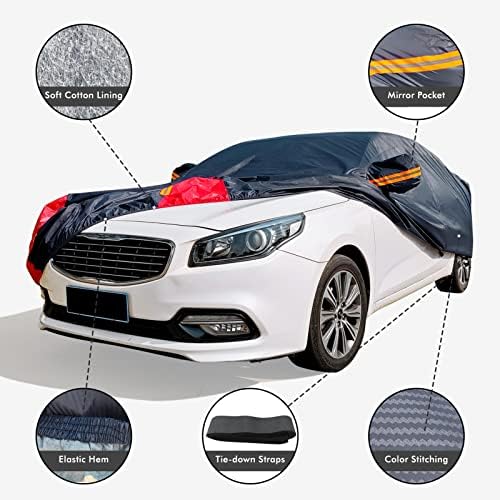 Car Cover Waterproof All Weather for Automobiles  6 Layers Outdoor Full Exterior Cover Rain Sun UV Snowproof Protection with Zipper Cotton  Mirror Pocket for Sedan  190 195 inch 