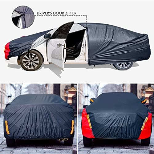 Car Cover Waterproof All Weather for Automobiles  6 Layers Outdoor Full Exterior Cover Rain Sun UV Snowproof Protection with Zipper Cotton  Mirror Pocket for Sedan  190 195 inch 