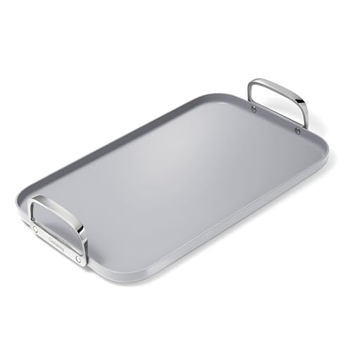 Caraway Plancha de doble quemador, sartén de 19 x 12 pulgadas, revestimiento de cerámica antiadherente, no tóxico, sin PTFE ni PFOA, apto para horno y compatible con todas las estufas, color gris
