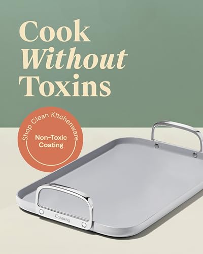 Caraway Plancha de doble quemador, sartén de 19 x 12 pulgadas, revestimiento de cerámica antiadherente, no tóxico, sin PTFE ni PFOA, apto para horno y compatible con todas las estufas, color gris