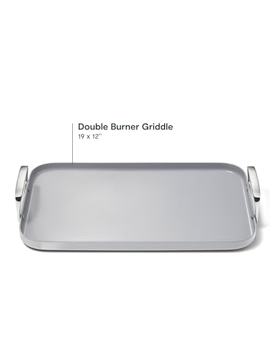 Caraway Plancha de doble quemador, sartén de 19 x 12 pulgadas, revestimiento de cerámica antiadherente, no tóxico, sin PTFE ni PFOA, apto para horno y compatible con todas las estufas, color gris