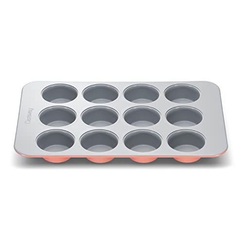 Caraway Molde de cerámica antiadherente para magdalenas de 12 tazas, revestimiento de cerámica naturalmente resbaladizo, no tóxico, libre de PTFE ni PFOA, perfecto para cupcakes, magdalenas y más,