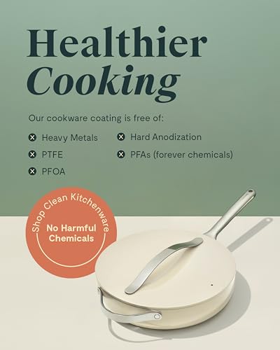 Caraway Sartén antiadherente de cerámica con tapa (4.5 cuartos de galón, 11.8 pulgadas), no tóxico, sin PTFE ni PFOA, apto para horno y compatible con todas las estufas (gas, eléctricas y de
