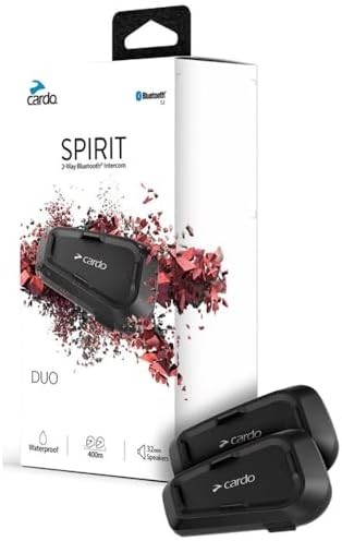 Cardo Spirit HD Motorcycle Bluetooth Communication Headset  Connect Up to 2 Riders  FM Radio   Dual Pack