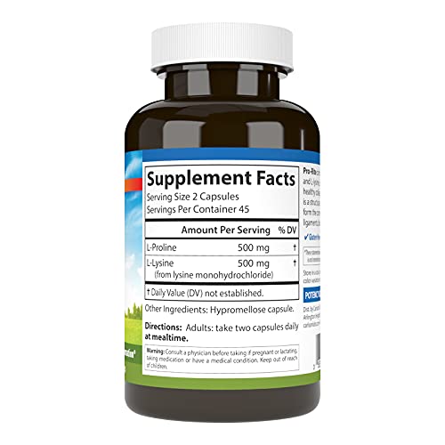 Carlson   Pro Rite  Free Form L Proline & L Lysine  Health  Joint Support & Collagen Formation  90 Capsules