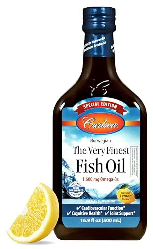 Carlson   The Very Finest Fish Oil  Special Edition  1600 mg Omega 3s  Liquid Supplement  Norwegian Fish Oil  Wild Caught  Sustainably Sourced Liquid  Lemon  500 mL  16 9 Fl Oz