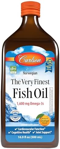 Carlson   The Very Finest Fish Oil  1600 mg Omega 3s  Liquid Fish Oil Supplement  Norwegian Fish Oil  Wild Caught  Sustainably Sourced Fish Oil Liquid  Orange  16 9 Fl Oz
